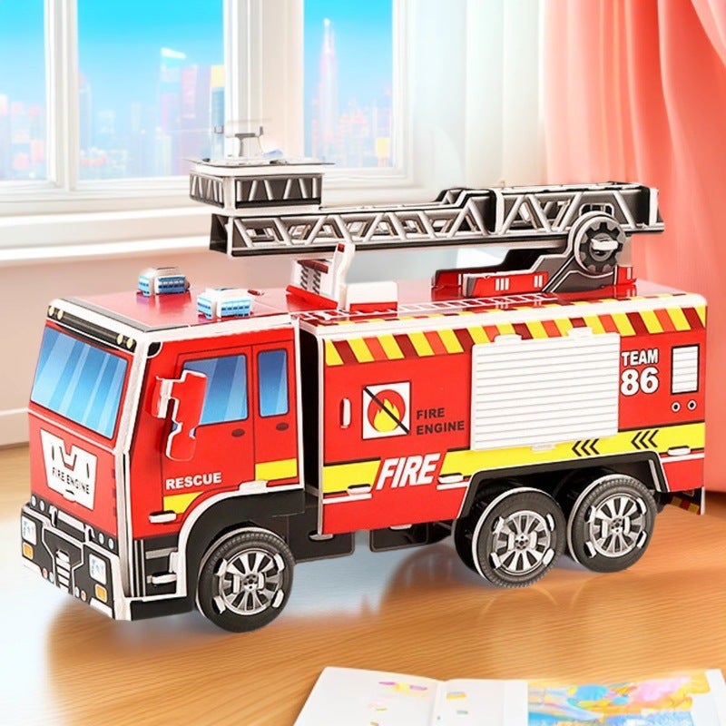 Three-Dimensional Bear Plus Number Puzzle Ladder Truck Fire Truck Puzzle Children'S Puzzle Small Class 3D Three-Dimensional Play House Model - Image 2